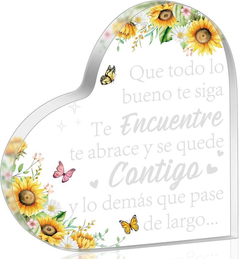 Yopyame Spanish Gifts for Women - Ideal para Amiga Madre Hermana Acrylic Heart Plaque Inspirational Warm Word Acrylic Sign Keepsake Paperweight Gift for Christmas Mother’s Day Birthday in Spanish - Image 1